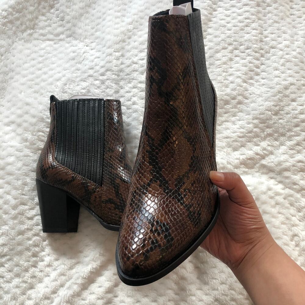 Clarks West Lo Dark Tan Snake Leather Heeled Booties - Picture 4 of 16